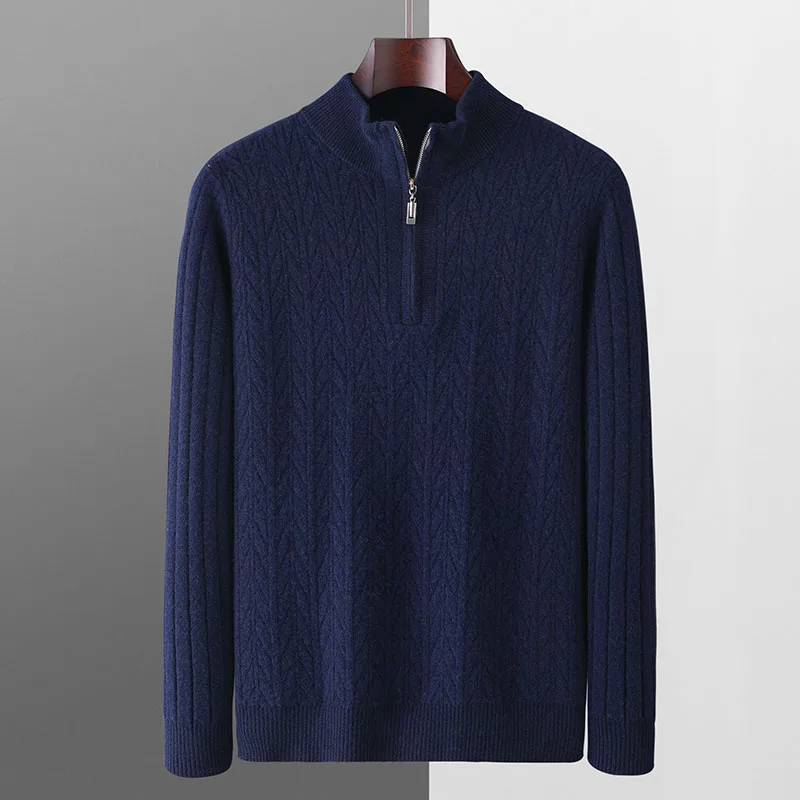100% wool sweater men's knitted semi high neck casual warm long sleeved sweater autumn and winter new pullover sweater men tops 5