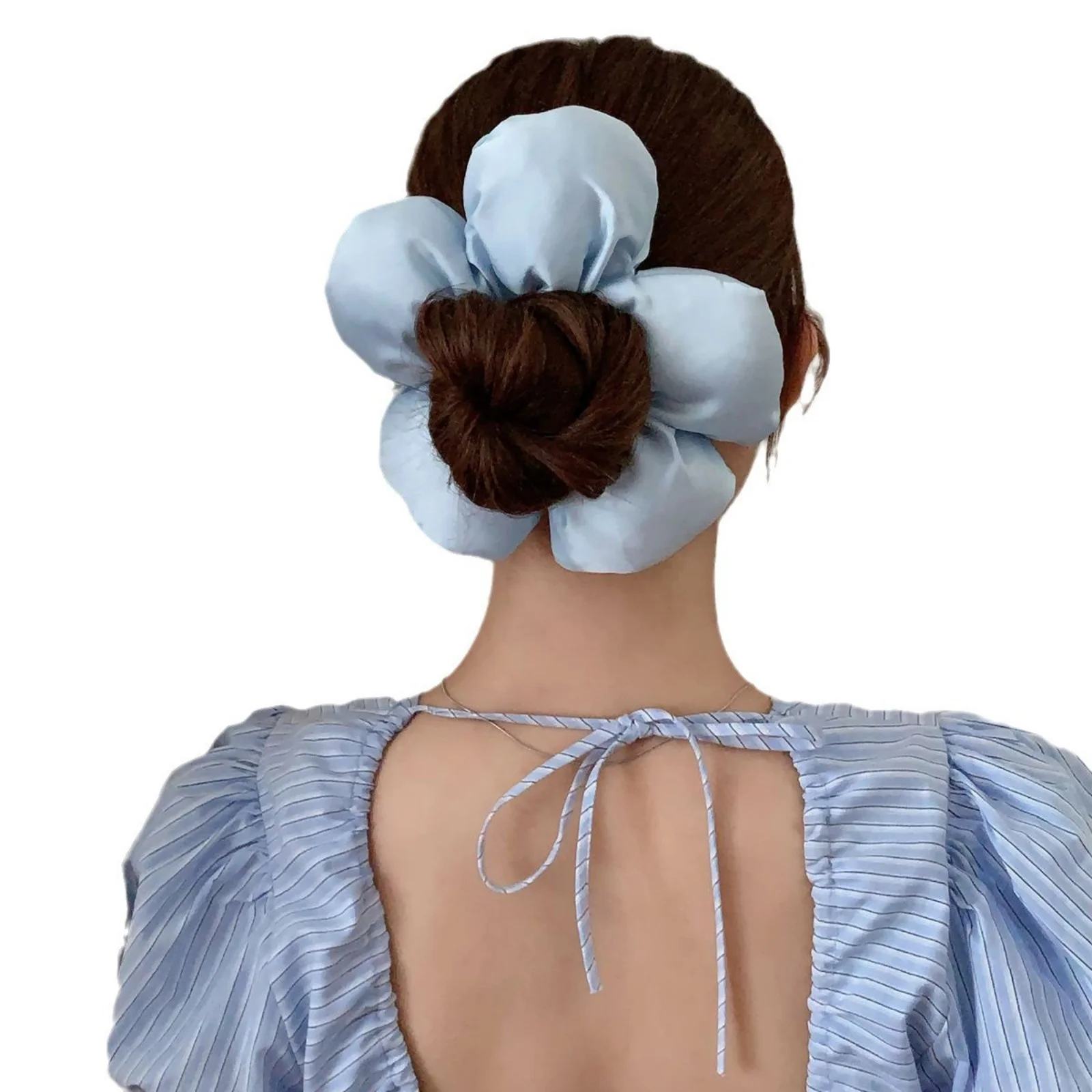 1PC　Large Satin Flower Hair Scrunchies,Chic Blossom - Shaped Hair Ties,Multiple Colors for Women's Stylish Updos