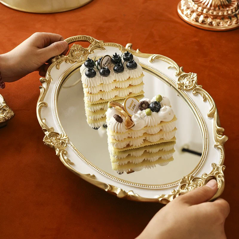 

1PC Bathroom Washstand Tray Small Jewelry Oval Golden Mirror Tray Vanity Tray Retro Photography Decoration Home decor European