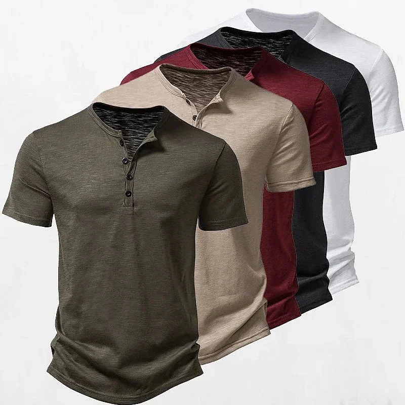 Summer High Quality Men Short Sleeve T Shirt for Men Henley Collar Polo