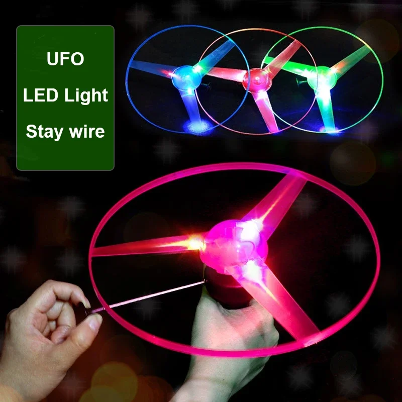 Spinning Flyer Toy Pull Wire Glow UFO Luminous LED 1pc Kids Outdoor Parent-child Game