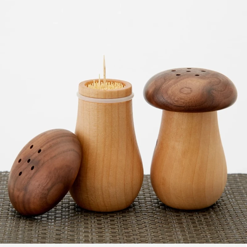 

Creative Mushroom Toothpick Holders Walnut Wood Toothpicks Box For Table Decoration Household New Decor Toothpick Jar Supplies
