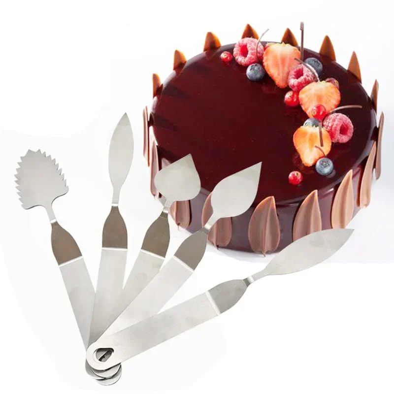 Chocolate Feather Leaves Spatula Knife Stainless Steel Scraper For Cake Chocolate Modeling Making Tool Handmade Baking Supplies