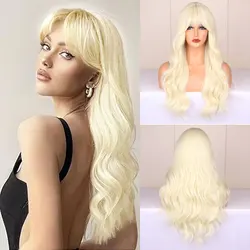 Vibrant Pink Long Straight Synthetic Wig with Bangs - Heat Resistant, Natural Look - 26inches (64 - 131 - golden)