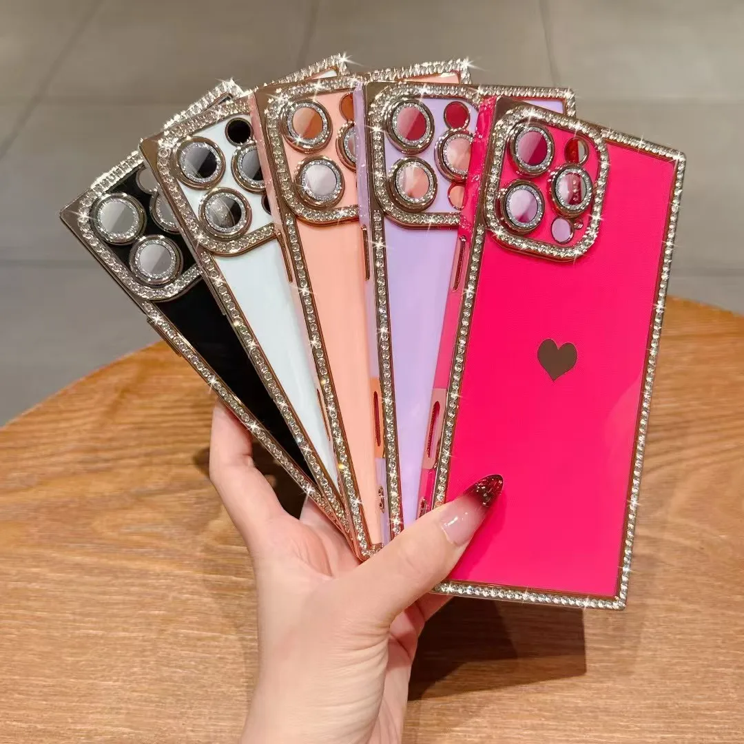 Luxury Diamond Glitter Love Heart Rhinestone Plating Shockproof Soft Phone Case