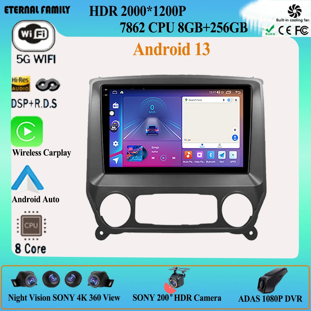 

For Chevrolet Colorado 2014-2018 For Silverado GMC Sierra VIA Vtrux Truck Android 13 Car Dvd Multimedia Player GPS Navigation