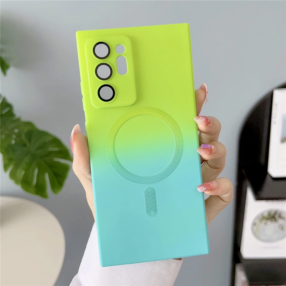 Luxuriöser magnetischer Farbverlauf für Magsafe Wireless Charging Case für Samsung Note 20 S23 Ultra S22 S21 Plus Matte weiche Silikonhülle_voghion.com