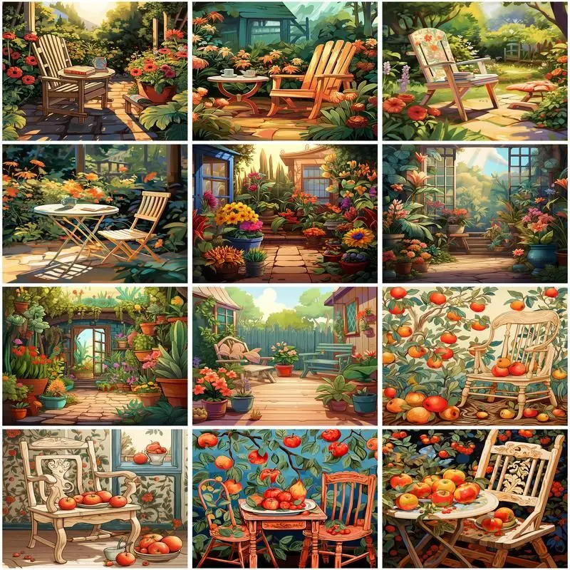 

CHENISTORY Painting By Numbers For Adults Framed Garden Landscape Acrylic Paint By Numbers kit On Canvas Diy Home Decoration Gif