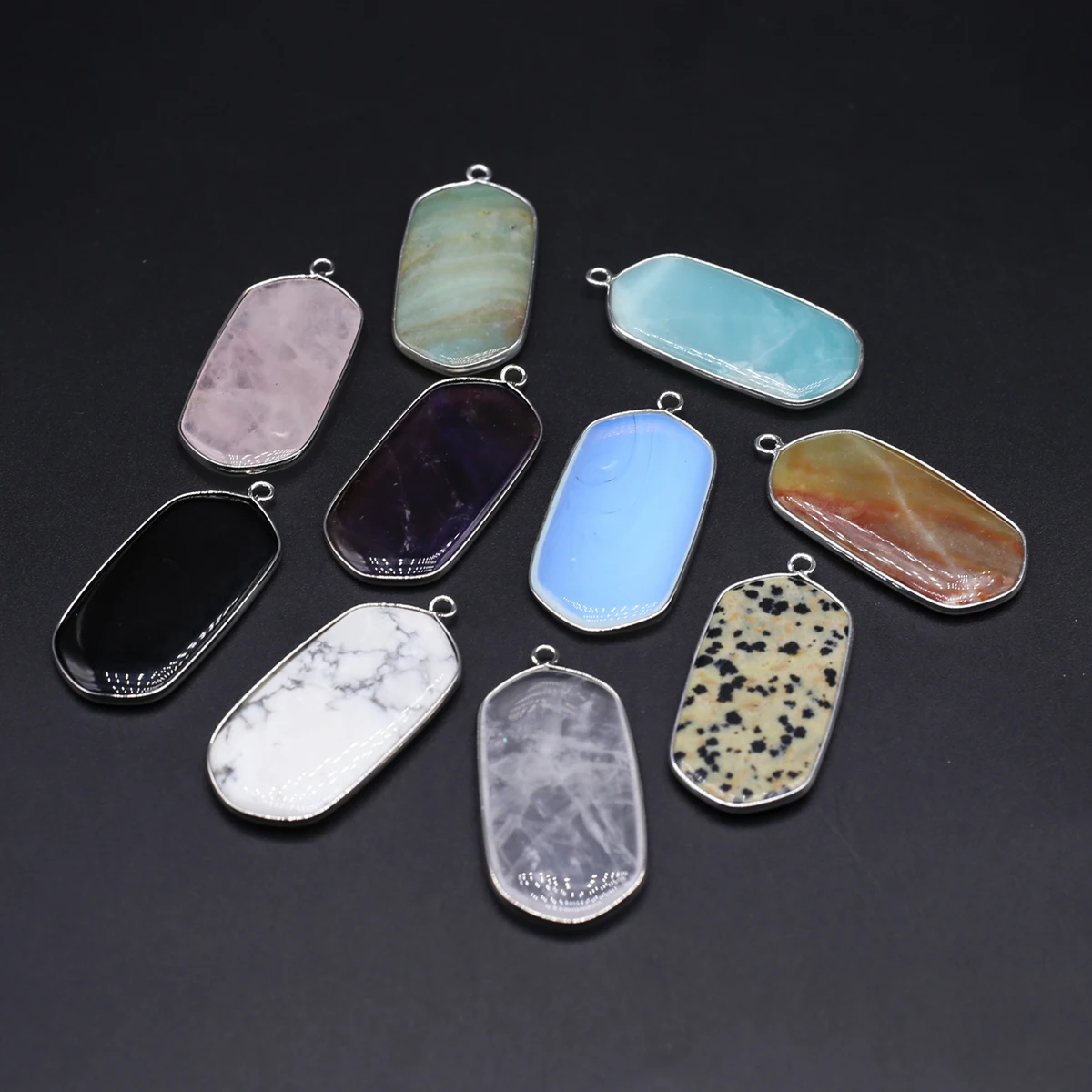 

Natural Stone Pendant Hexagon Quartz Opal Amazonite Silver Edging Healing Crystals Stone Charms For Jewelry Making DIY Necklace
