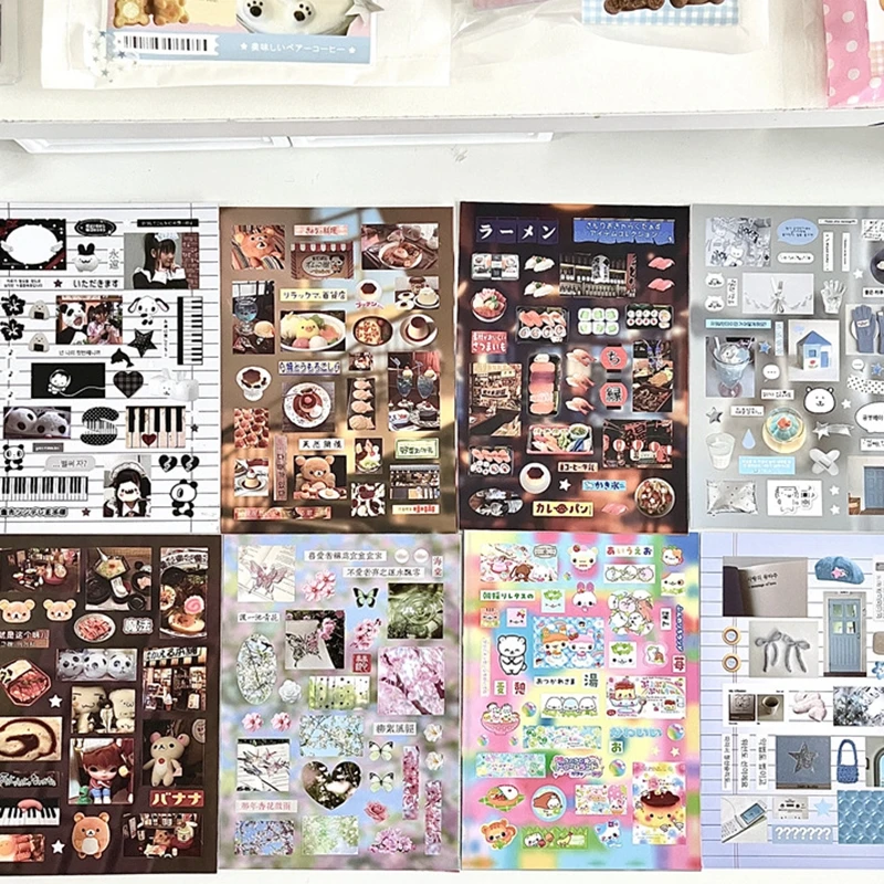 32piece/book Y2K Retro Cute Bear Diary Sticker for Phone Camera Journal Postcard DIY Kawaii Decoration Sticker Gift
