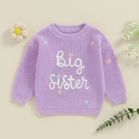 Big Sister Little Sister Matching Outfits Toddler Girl Embroidery Knit Sweater Warm Sweatshirt Fall Winter Clothes 5