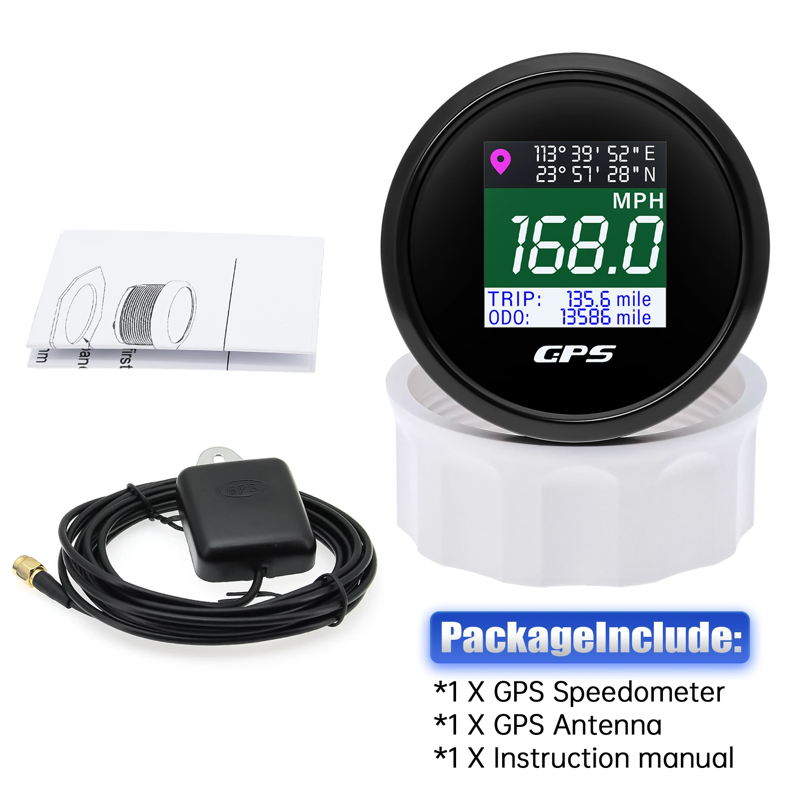52mm Waterproof TFT Screen LCD Digital GPS Speedometer Gauge Km/h MPH Knots Adju