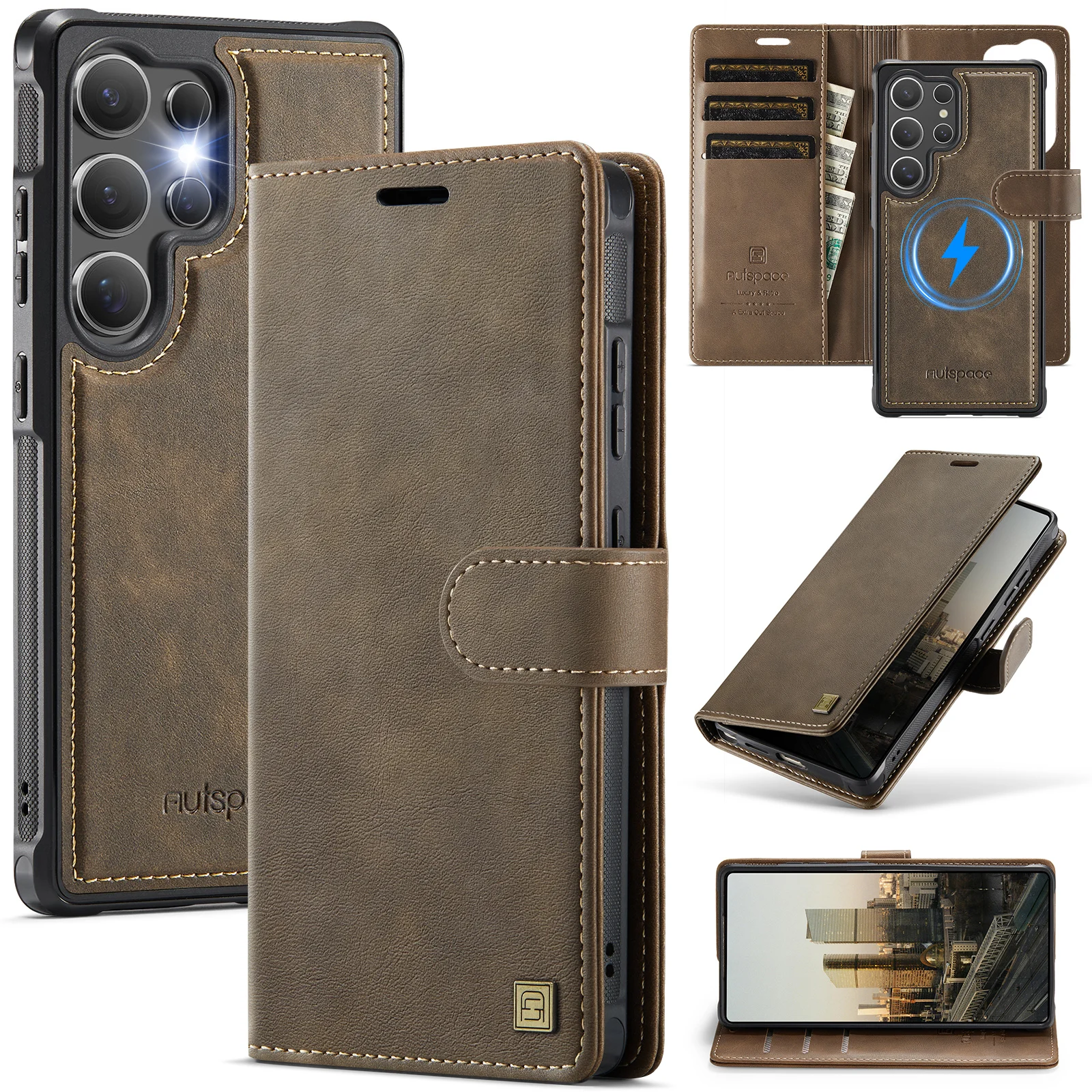 Leather Phone Case 2-in-1 Detachable Wallet Cover With Card Holder For Samsung Galaxy S25 Plus