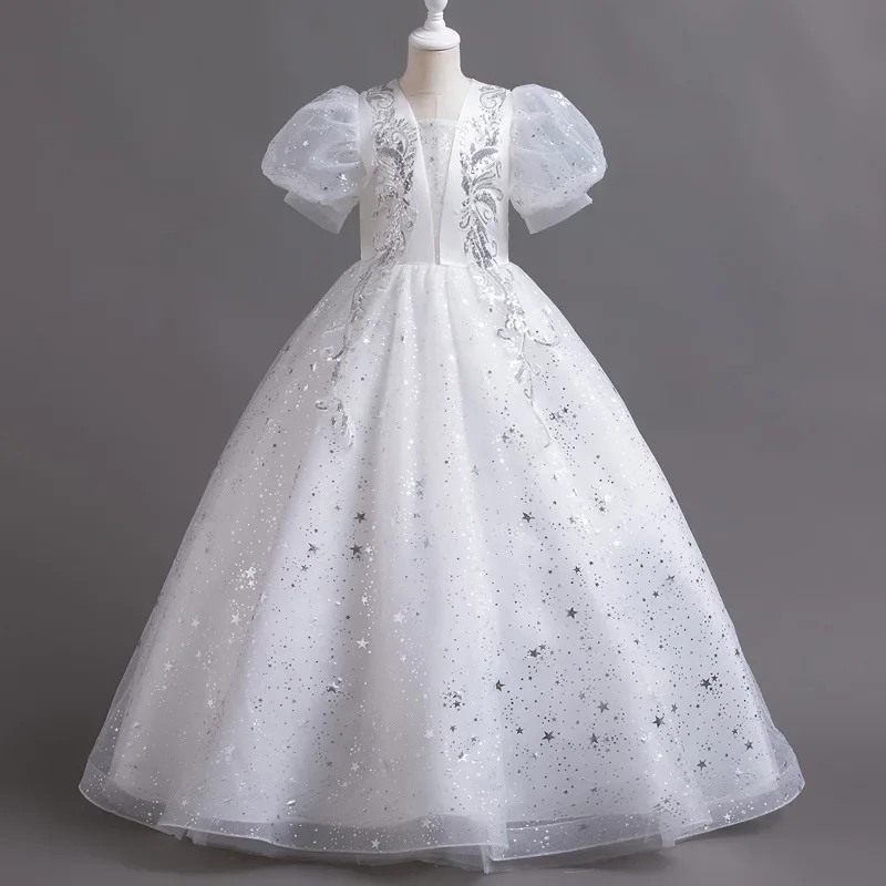

Fashoin Flower Girl Dresses for Weddings Mesh Lace Short Sleeve Kids Dresses for Girls Summer Girls Party Dress 4-14 Years