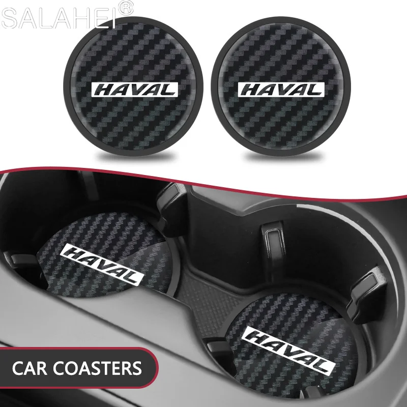 2Pcs Car Carbon Fiber Pattern Coaster Non Slip Water Cup Mat Anti-Dirt For Haval H1 H2 H3 H5 H7 H9 H6 3rd 2nd Gen M6 F7 F7X