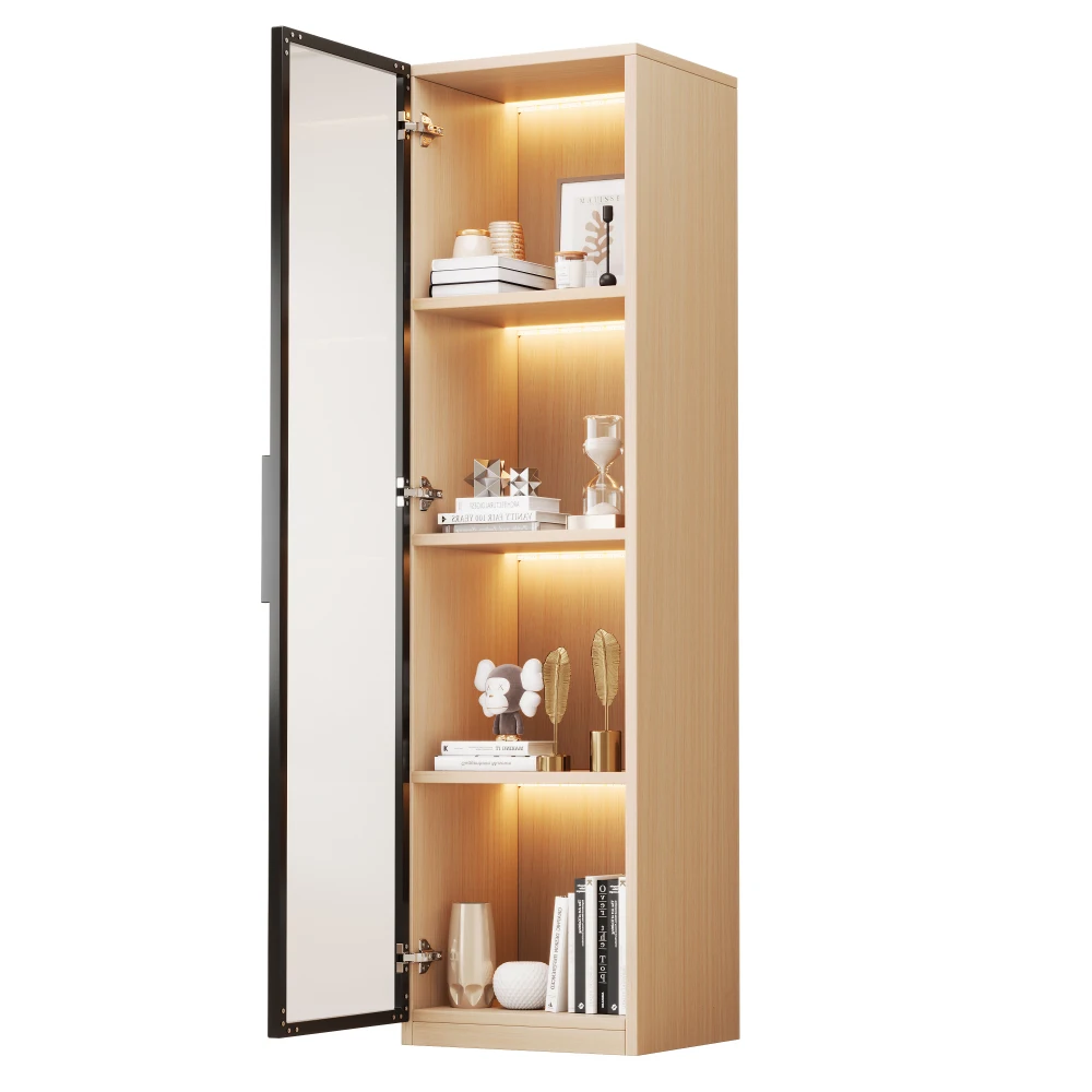 Schrank 40×40×165cm, freistehender MDF-Vitrinenschrank mit gehärteter Glastür, LED-Beleuchtung und Soft-Close-Scharnieren für die Sammlungsaufbewahrung – Detail 7