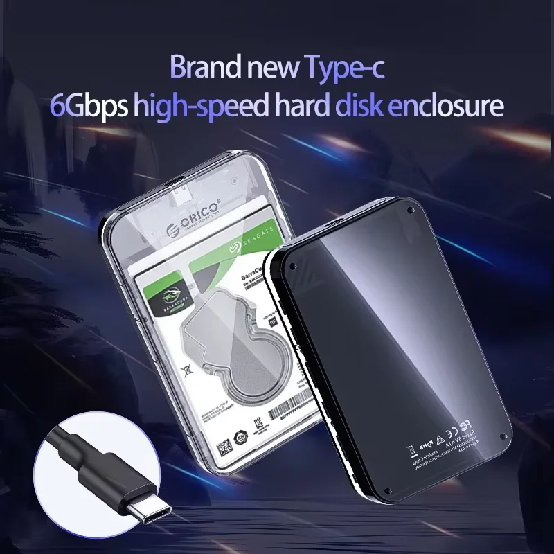ORICO 2.5인치 외장 스토리지 HDD 케이스 사이버펑크 디자인 SATA 5Gbps Type-C 투명 HDD SSD 하드 드라이브 인클로저 PC 케이스용