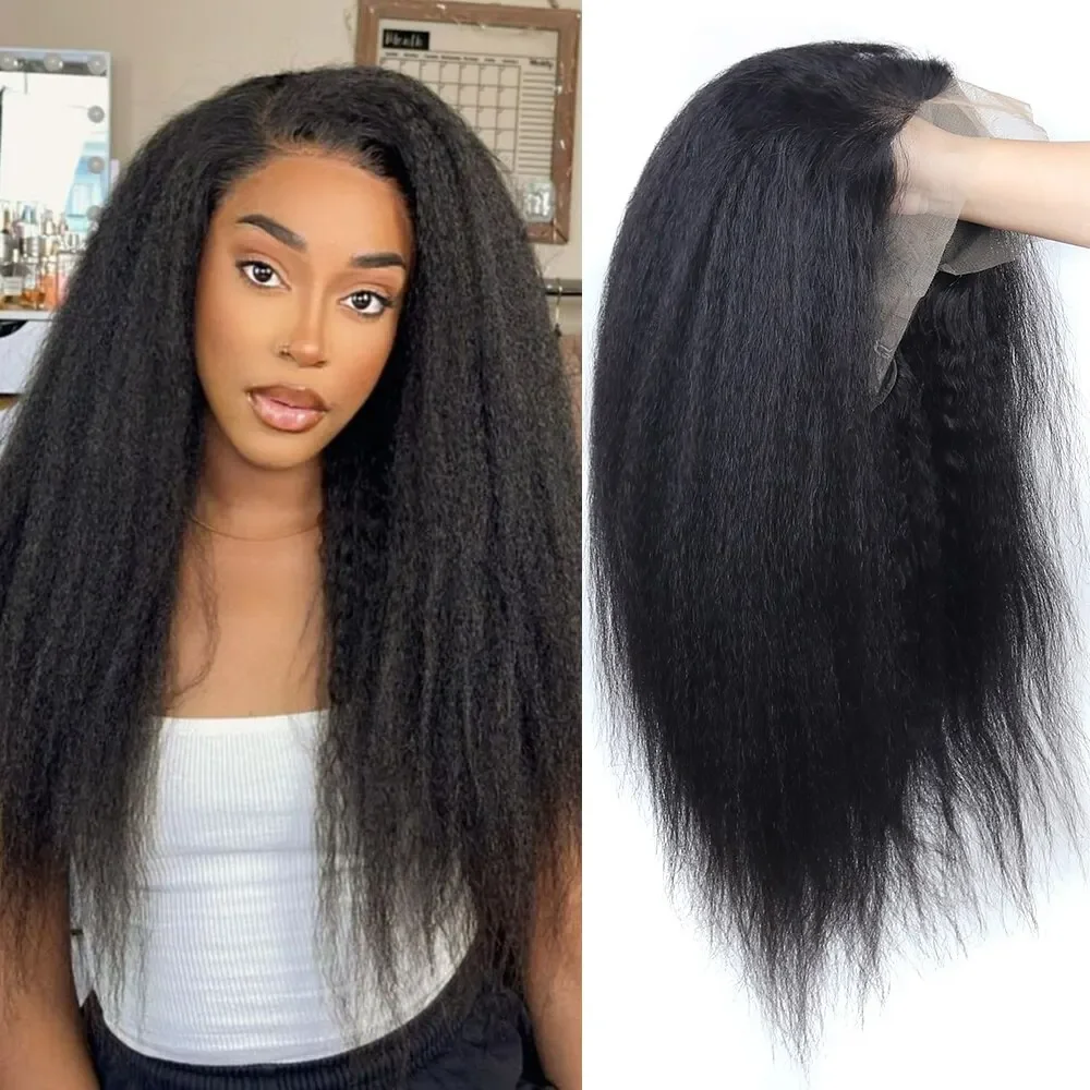 

Kinky Curly Baby Hair Wig 13x4 Transparent HD Lace Frontal Wig 32 Inch Kinky Straight Lace Front Human Hair Wigs For Black Women