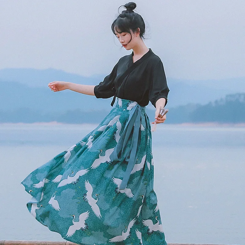 

Женский костюм для косплея Hanfu, Восточный топ и юбка в старинном стиле, костюм из двух предметов, костюм кунг-фу, женское летнее платье