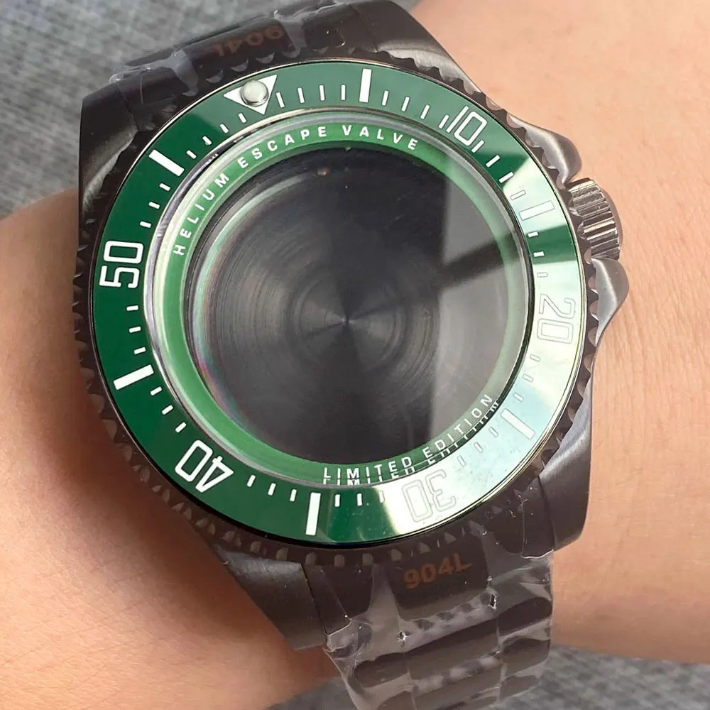 SEA Black Watch Case for NH34 NH35 NH36 NH38 ETA2824 PT5000 MIYOTA DG MINGZHU Movt Sapphire Glass Slide Glide Lock Case for Mod