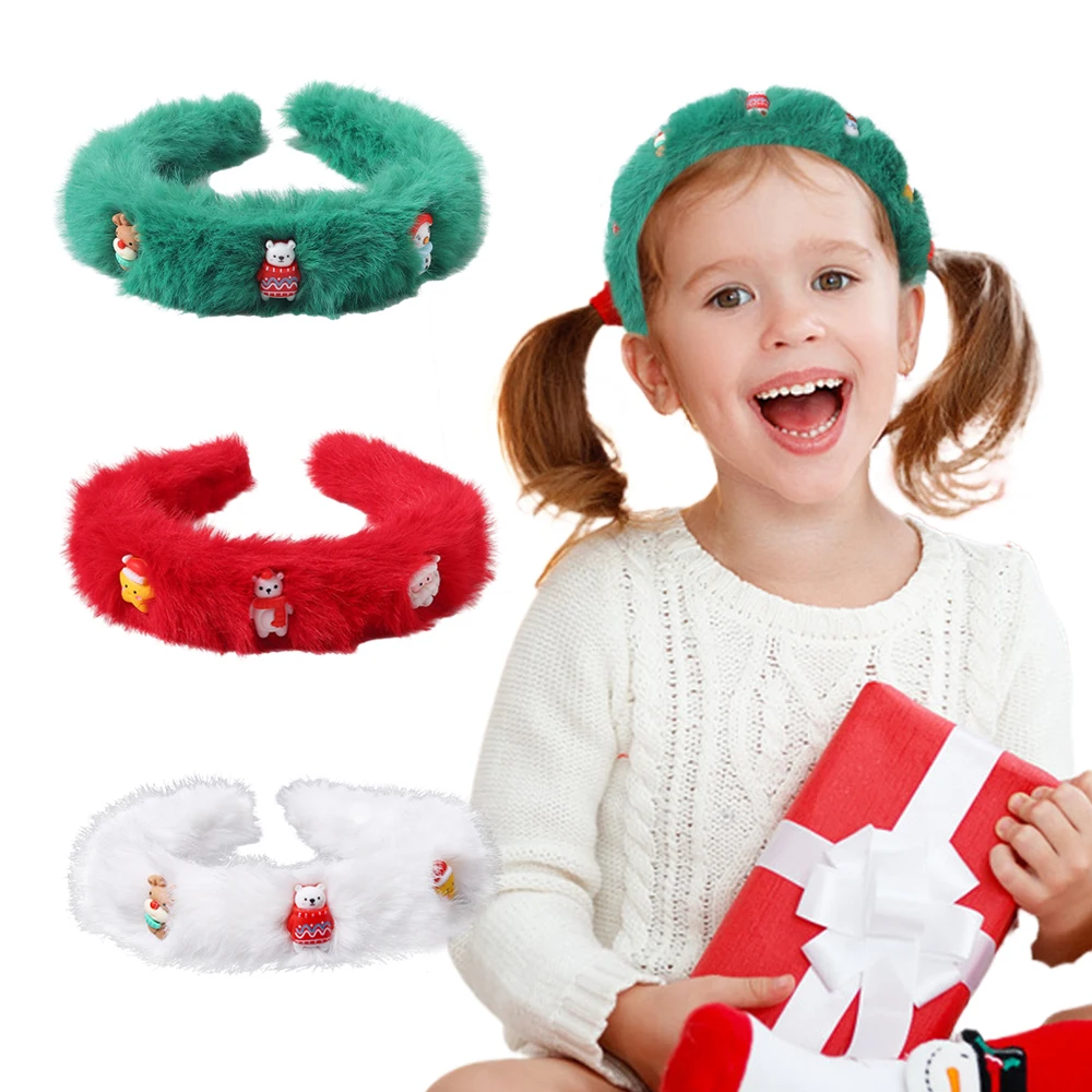 New Christmas Plush Headband Cute Cartoon Decorative Hairband Simple and Versatile Headwear Autumn and Winter Hair Accessories 100pcs roll 10 4cm merry christmas stickers santa claus gift wrapping decorative sticker thank you stickers for small business
