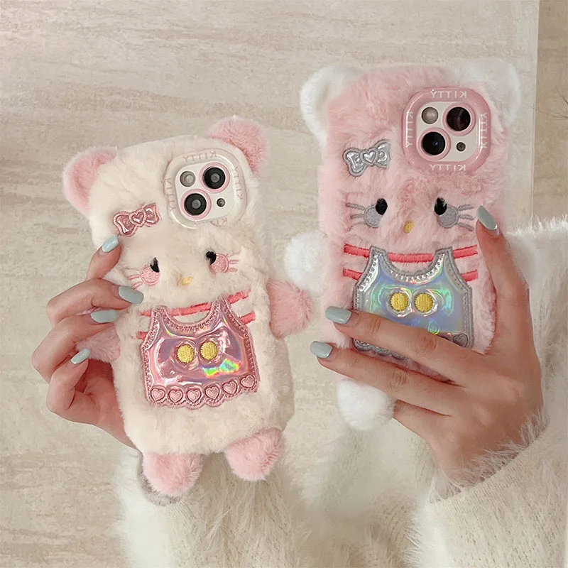 

Kawaii Sanrio Plush Cell Phone Case Hello Kittys Accessories Cute Anime Fall Prevention Iphone151213/14Pro Max11 Toys Girls Gift