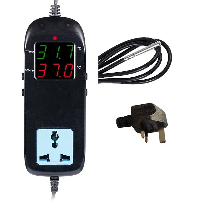 

Цифровой регулятор температуры со встроенным выходом, 2200 Вт, 220 В, 10 А, контроллер термостата для морозильной камеры рептилий, прочная вилка стандарта Великобритании