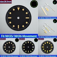 28.5mm NH35 Dial Fits NH35/NH36 Movement Watch parts NH35 Hands Single Calendar Dial Luminous  Hands Watches For Retro style