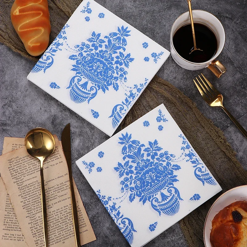 New Blue Cyanotype Color Printing Paper Napkins Wedding Party Virgin Wood Pulp Paper 20pcs/pac 2Ply Food Grade Napkins Decoupage