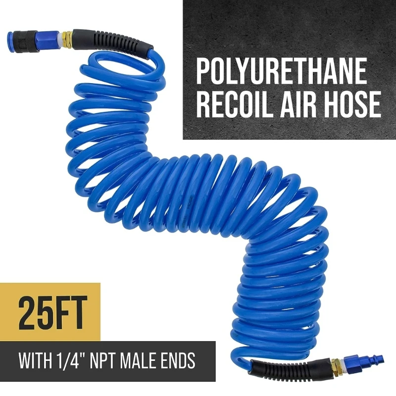

1/4inch Recoil Polyurethane Air Compressor Hose with Bend Restrictor Lightweight Air Hose Air Compressor Accessories