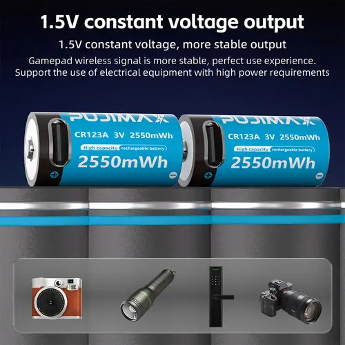 PUJIMAX Type-C Rechargeable CR123A 2550mWh 3V Lithium Battery Rechargeable Battery High Capacity  Portable Stable Output - Image 4
