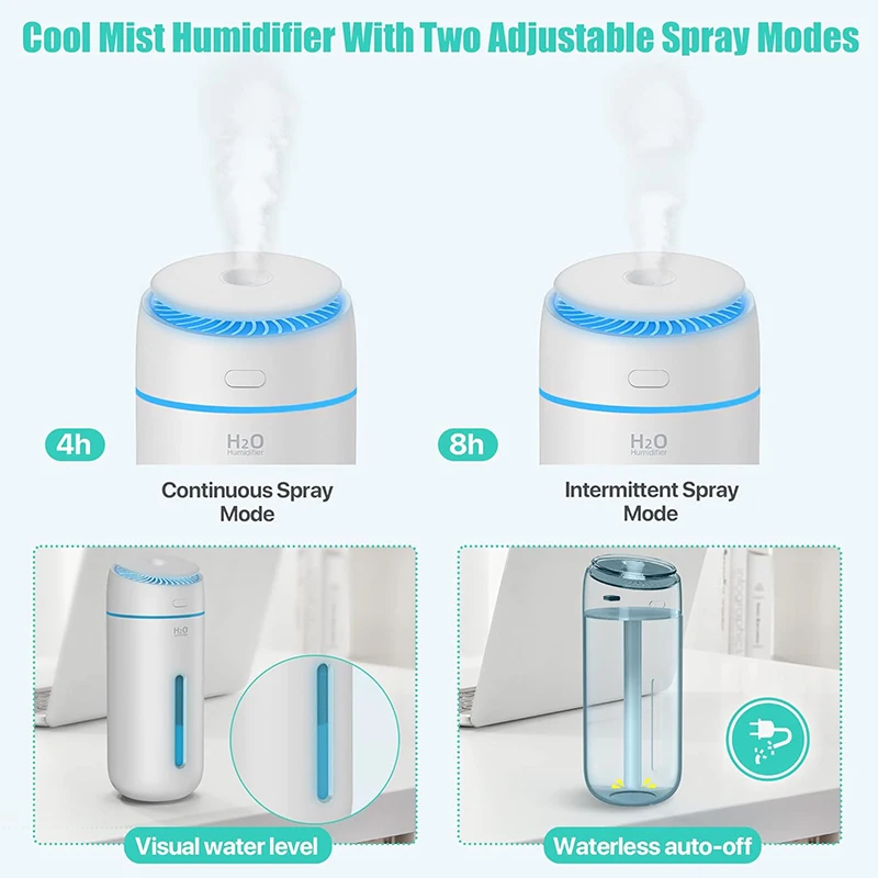 Small Cool Mist Humidifiers For Bedroom Tiny Home Room Humidifier USB 400ML Travel Mini Portable Personal Desk Car Air Humidifie 3