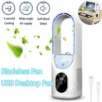 Nouveau ventilateur de bureau USB 2026 - Petit ventilateur portable sans pales rechargeable, humidificateur 140 ml avec brume rafraîchissante, 6 vitesses avec lumière LED 1