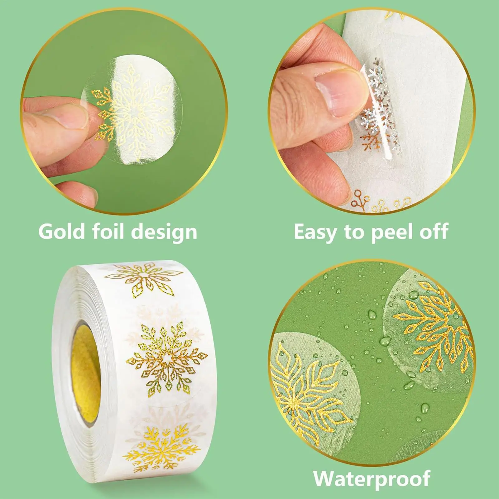 Snowflake Stickers 500 Pieces Glitter Round Christmas Labels Winter Holiday Envelope Scrapbook Seal for Journal Greeting Cards