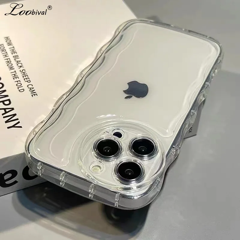 Luxury Transparent Wave Soft Case for iPhone 15 14 13 16 17 Pro
