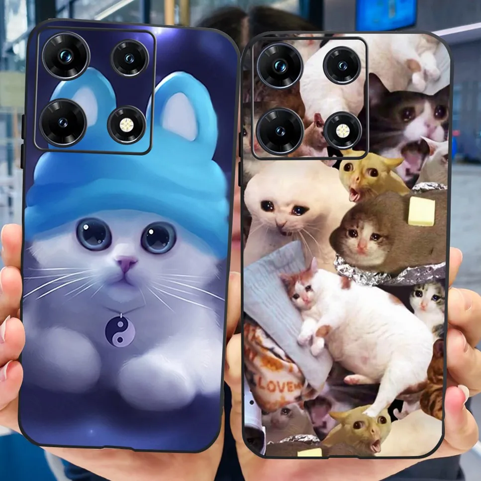 Black Silicone Cute Cat & Flower Design Soft TPU Back Cover Case