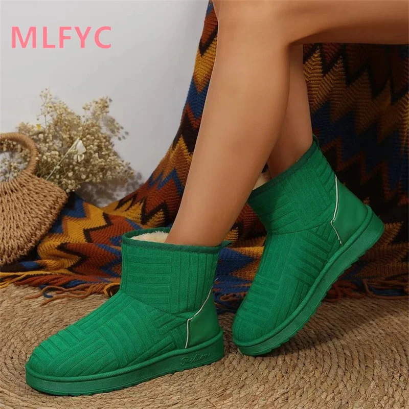 Female European and American Winter New Thick Sole Plush Thickened Snow Cotton Shoes Female Warm Short Boots Cotton Boots Mujer