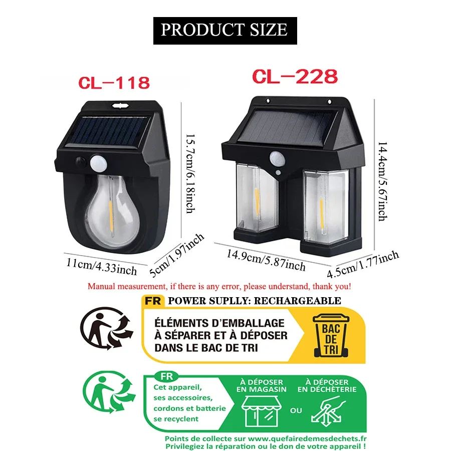 Outdoor Solar LED Wall Lamp Human Body Induction Street Light Garden Courtyard Waterproof Decoration Lighting Night Light