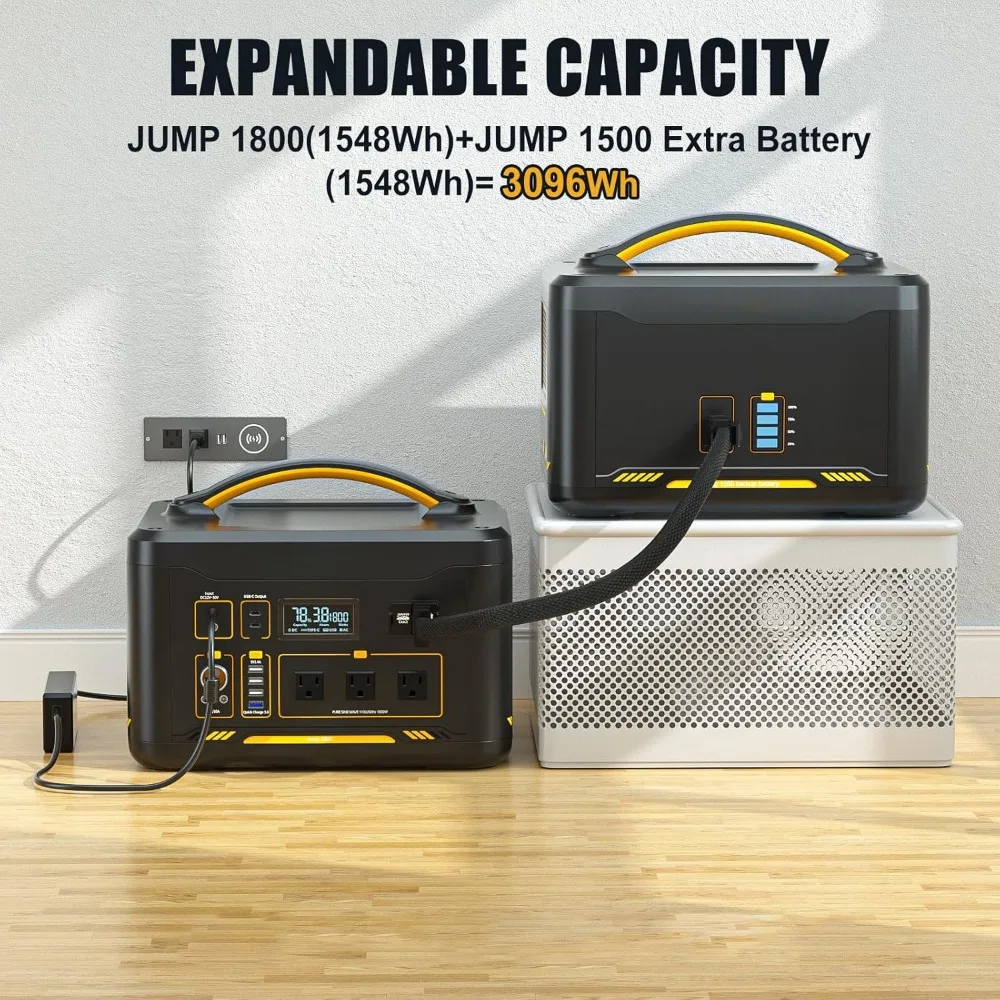 3096Wh Solar Generator with 200W Solar Panel & Extra Battery Included, 1800W (Peak 3600W) LiFePO4 Battery Power Station 4
