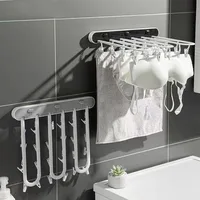 Foldable 24 Clip Socks Underwear Rack Drying Bra Panties Bathroom Towel Holder Wall Mounted Shower Bars Clothes Organizer 2