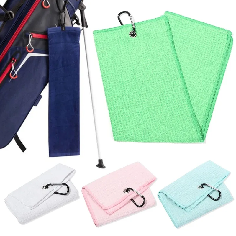 40*60CM 면 소재 고흡수성 마이크로파이버 클리닝 타월, 카라비너 고리가 있는 골프 타월, 클럽 및 골프 훈련 용품 세척용
