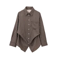Autumn Blouses Woman Trendy Solid Stripe Turn-Down Collar Long Sleeve Buttons Single Breasted Female Street Shirts