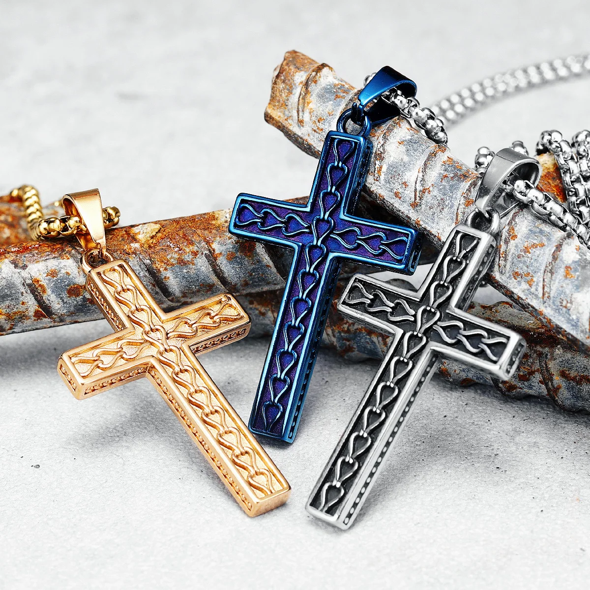 Simple Cross Pendant Men 316L Stainless Steel Necklace Link Chain Religion Hip Hop Rap For Friend Jewelry Best Gift Dropshipping