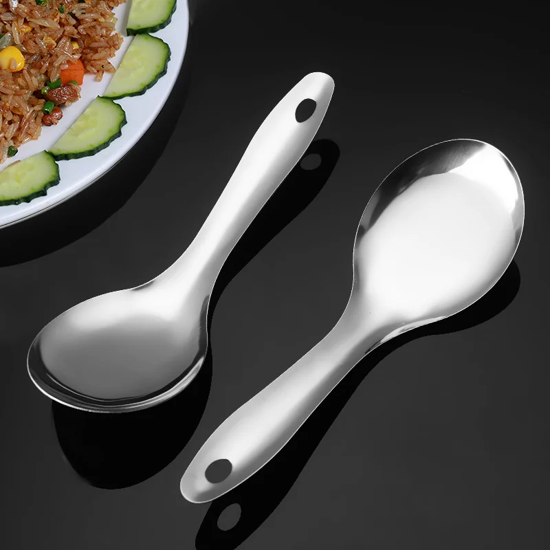 Stainless Steel Rice Spoon with Hanging Hole Thickened Vegetable Spoon Multifunctional Public Kitchen Utensils for Cnteen