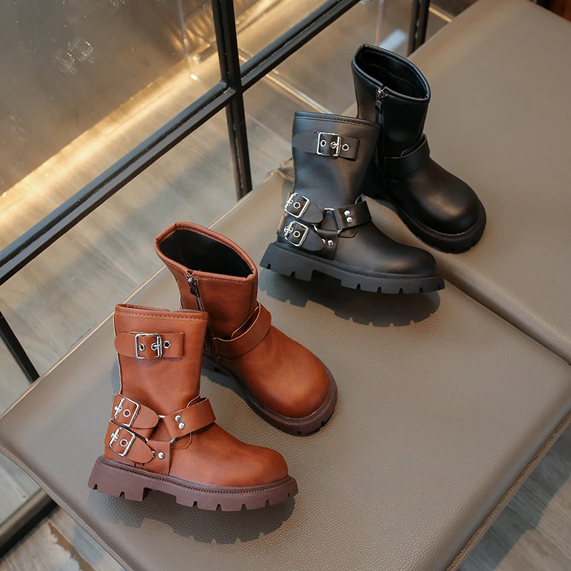 Girls Mid Calf Boots Autumn Breathable Soft Sole School Shoes