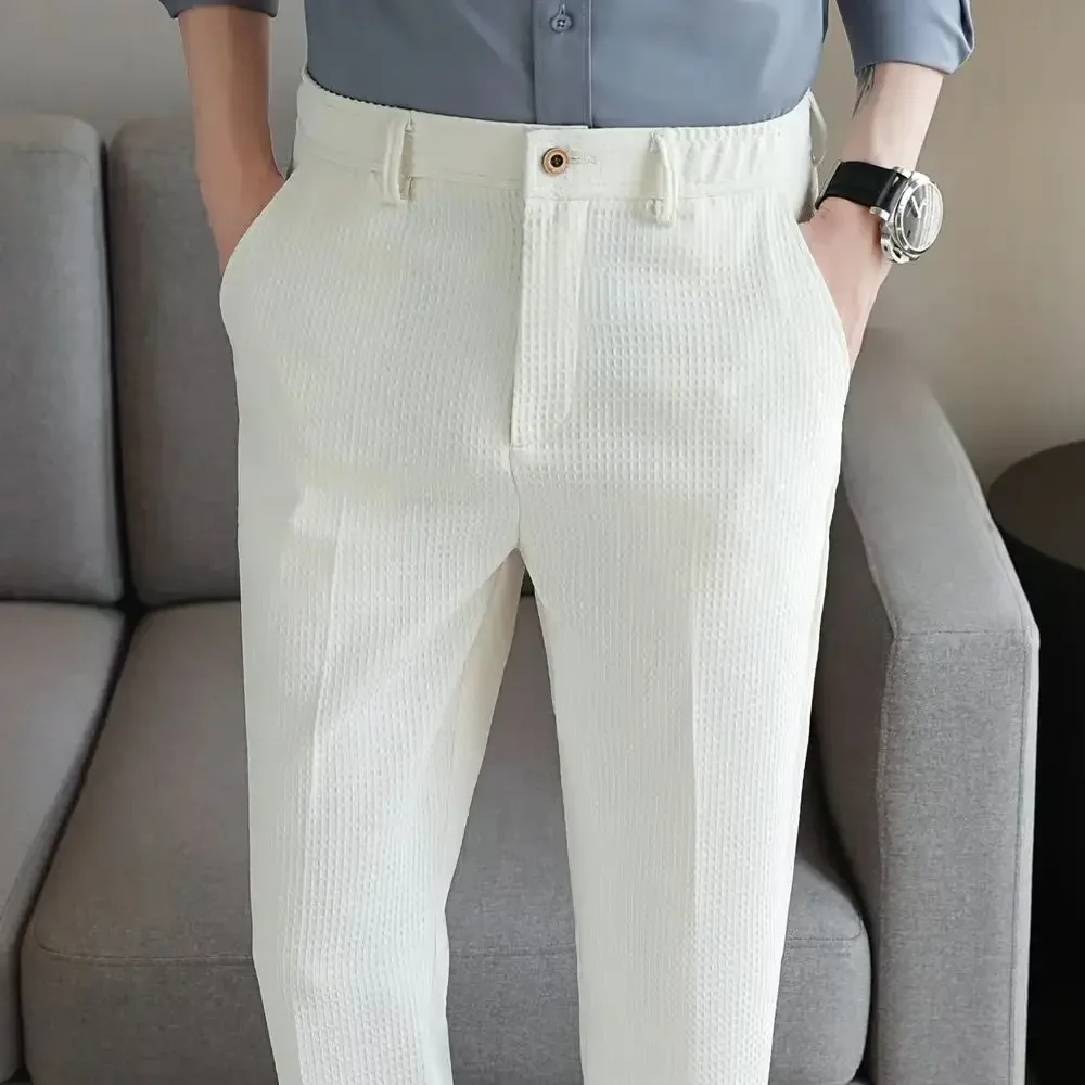 thumbnail image 1 of Pantalones de verano negros de talla grande para hombre, pantalones de traje rectos para hombre, ropa de estilo coreano, antiarrugas, elegantes, muchos pantalones, 1 of 5