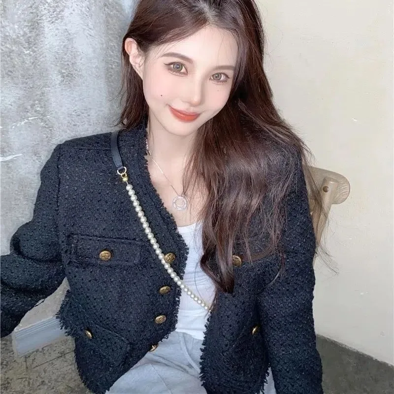 Western-style Black Small Fragrant Tweed Surcoat 2024 New Fashion Spring Autumn Long Sleeve Tassel Ladies Loose Cardigan Jackets