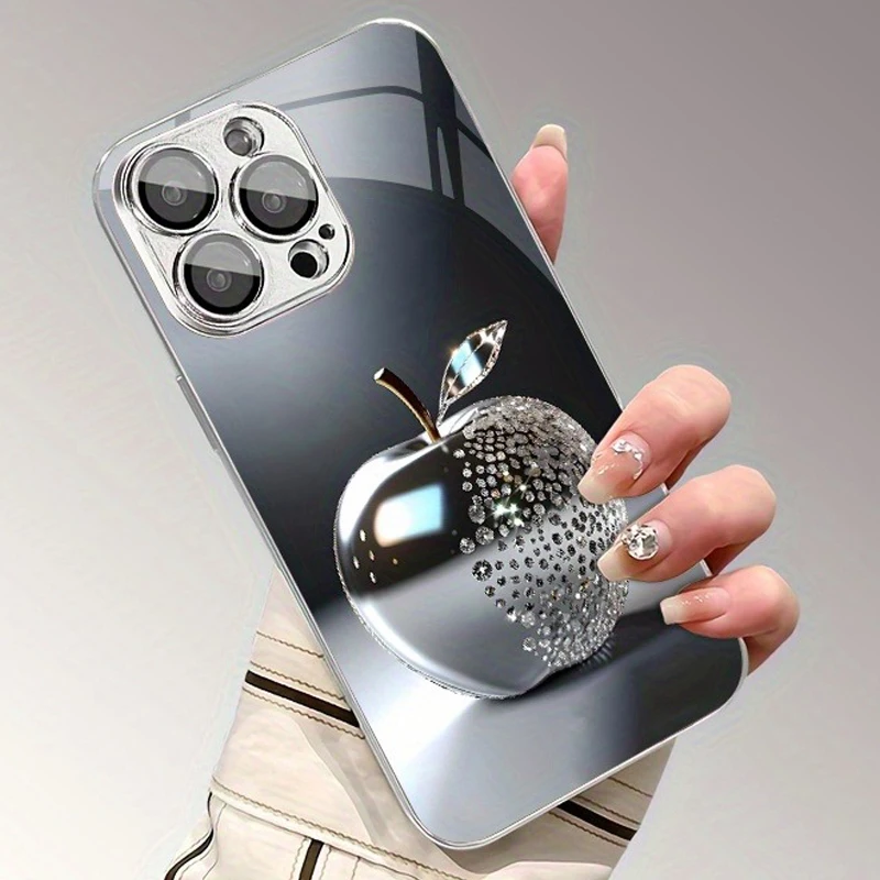 Silver Diamond Pattern Electroplated Tempered Glass Phone Case