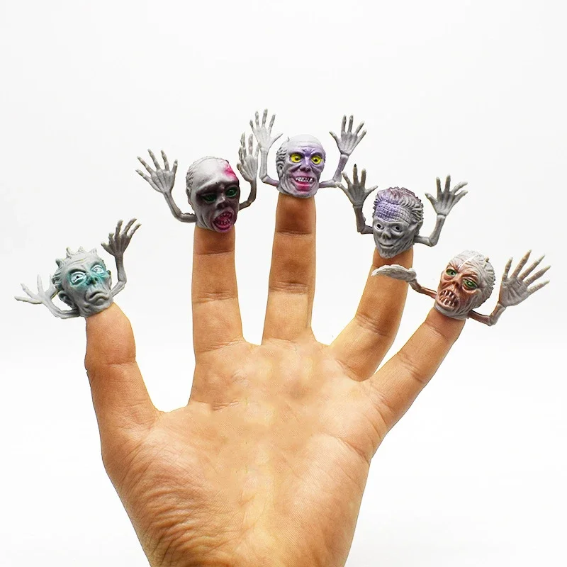 

5Pcs Horror Story Zombie Finger Figure Party Gadget Ghost Head Figurine Soft PVC Model Halloween Toy for Adult Kids