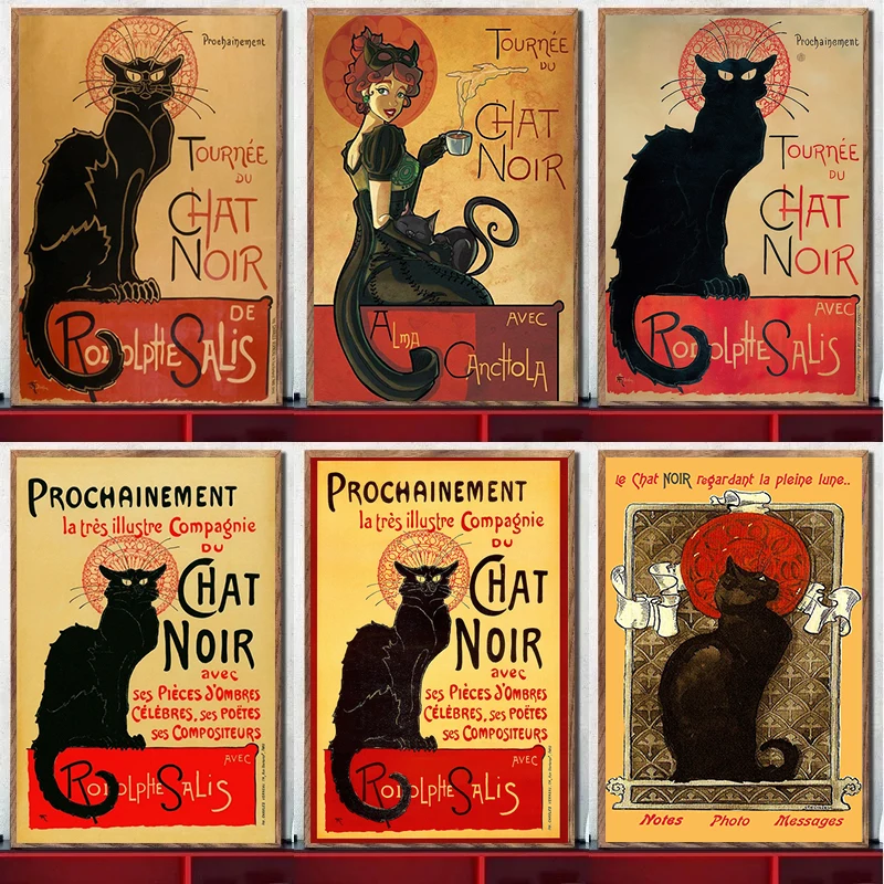The Black Cat Canvas Painting Tournee Du Chat Noir Le Chat Noir Poster Print Wall Art Picture For Home Living Room Decor Gift